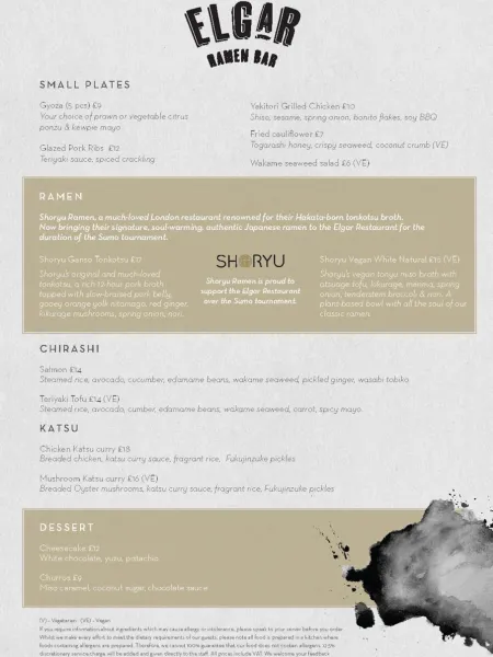 Sumo Royal Albert Hall Menu