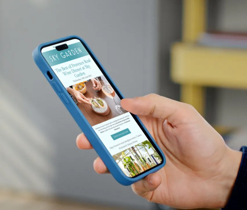 Email Sky Garden Marketing Phone Mockup Someone Holding Phone