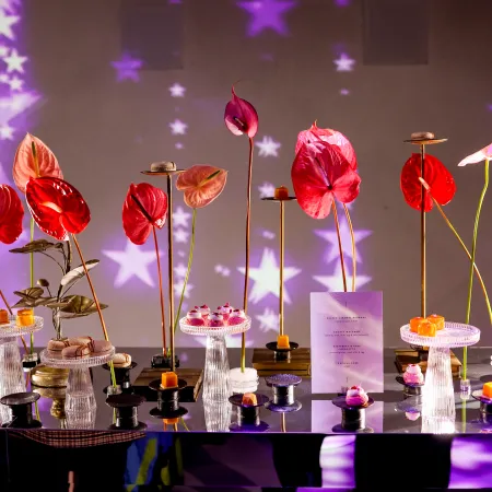 Frameless event food stall with flowers