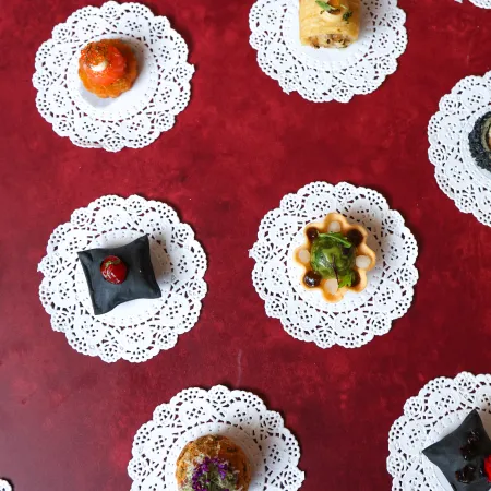 Group shot of different savoury canapes from the new autumn/winter menu 