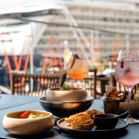 Empanadas, dips and cocktails served on the outdoor terrace at AirBar13.