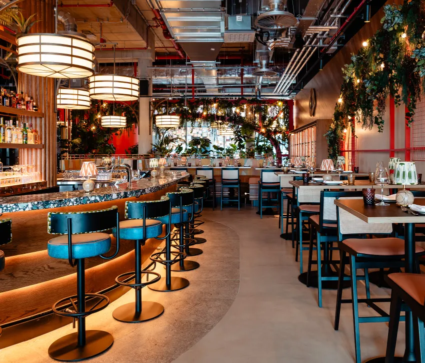 Bar and seating area inside Elemente Hamburg