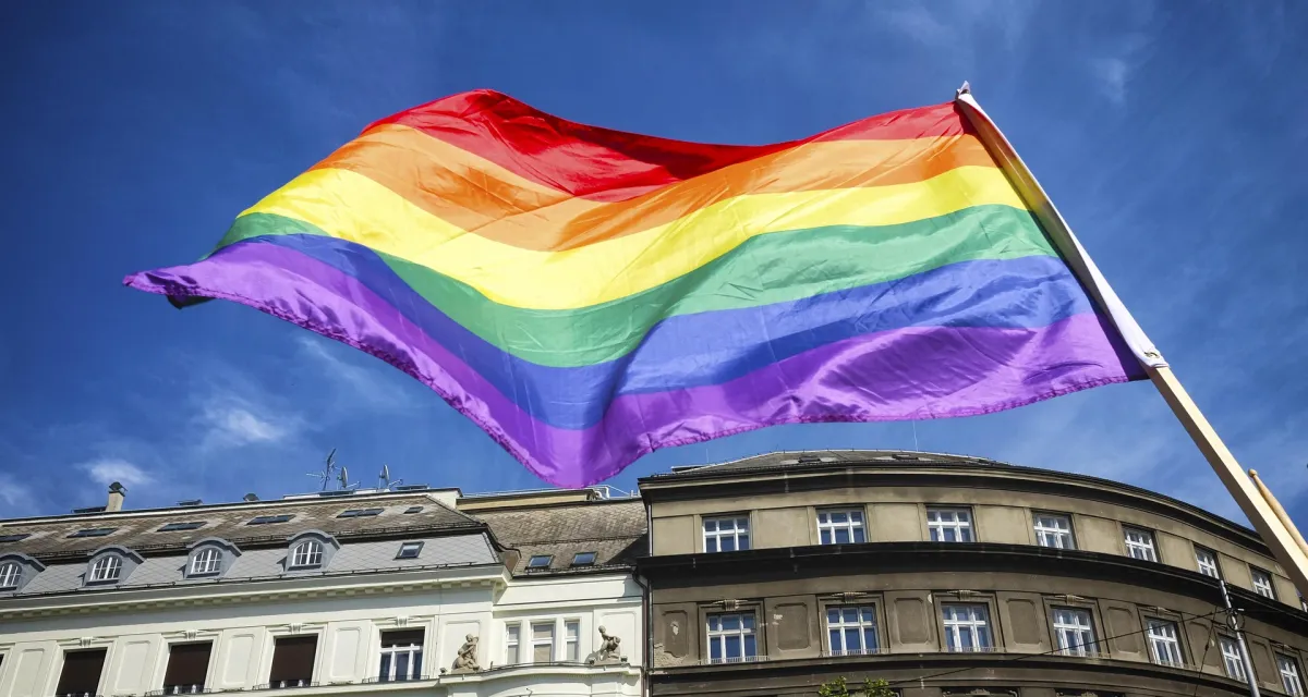 Pride flag above London