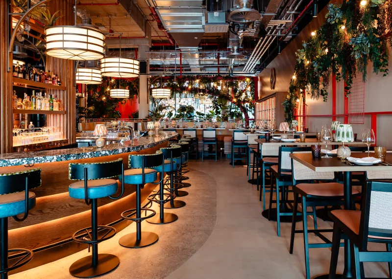 Bar and seating area inside Elemente Hamburg